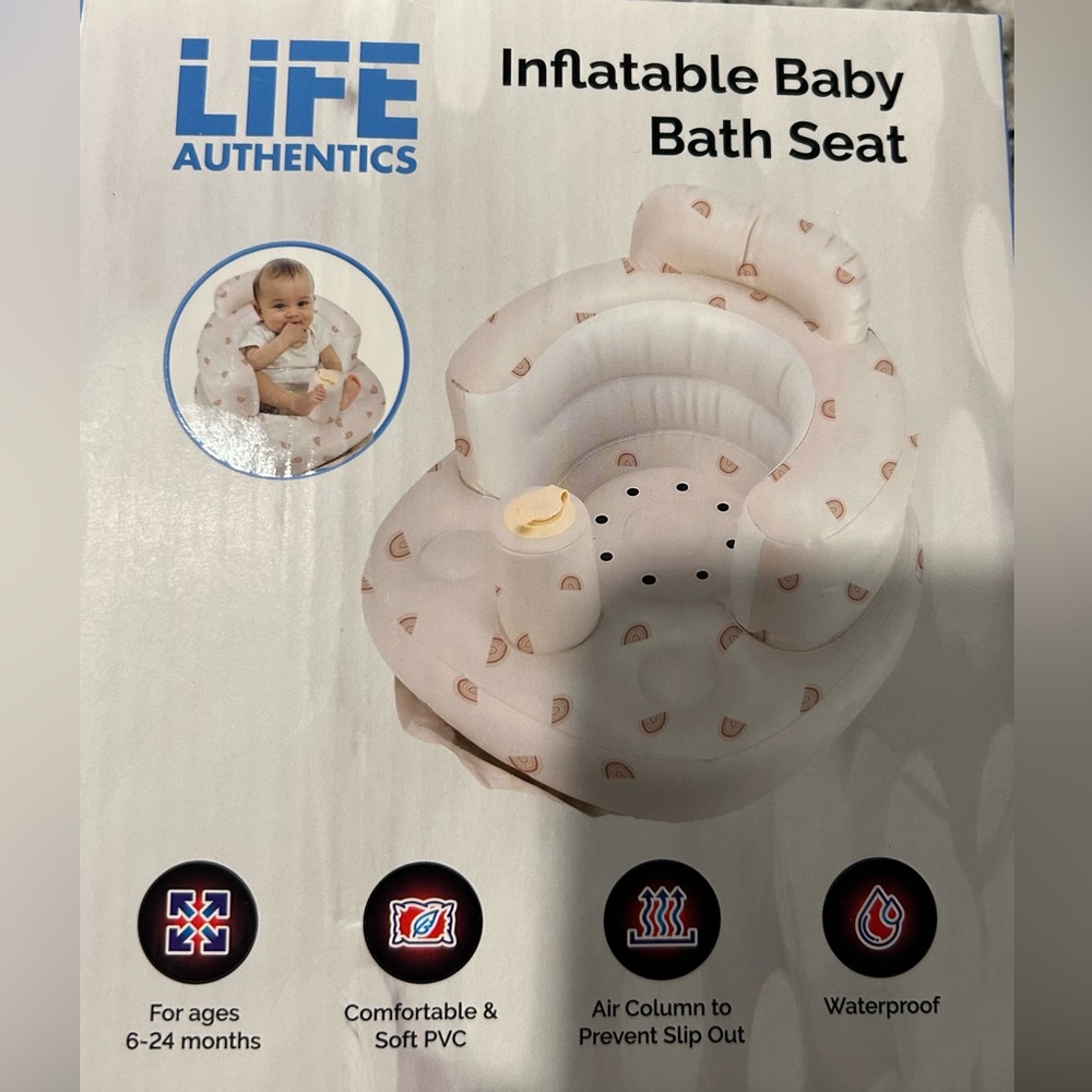 Source Unknown Cream Inflatable Baby Bath Seat with Peach Rainbows